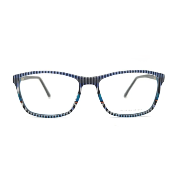 Johann von Goisern 699 N92 rechteckige Brille in Blau gestreift, Vorderansicht