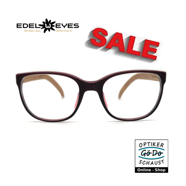 Violette EDELWEYES Brille Modell Pyhrgas mit Wurzelholz Bügeln bei Optiker GöDoSchaust in Wien.