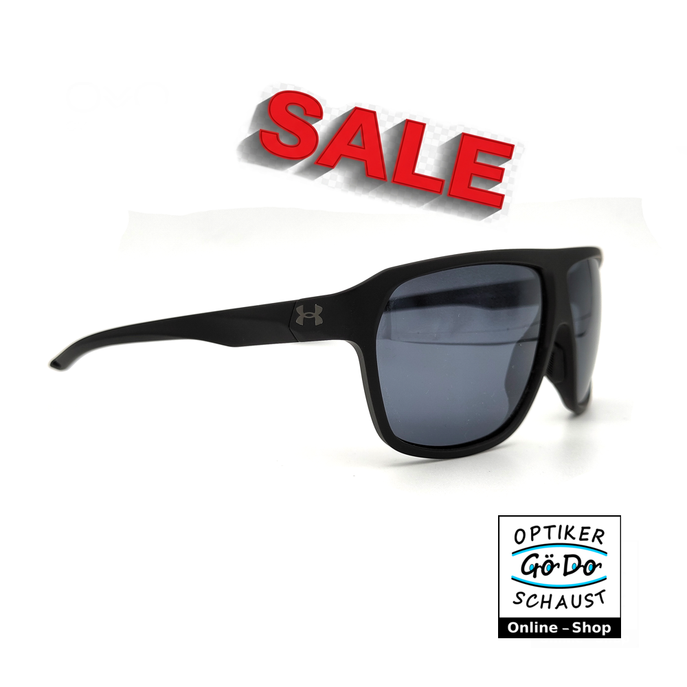 Seitenansicht der Under Armour UA Dominate Sonnenbrille mit Fokus auf die gummierten Bügel und das Under Armour Logo.